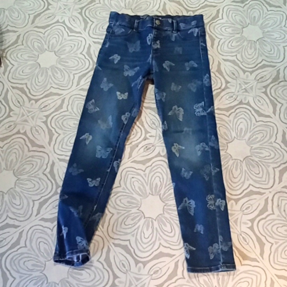 Girls Jogging jeans pants stretch waist XL 14-16 Butterfly print Wonder Nation